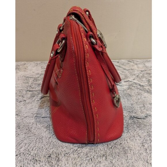 M.C. Satchel Double Top Handles Handbag Pebbled Red Vegan Leather Heart Charm - Picture 4 of 15